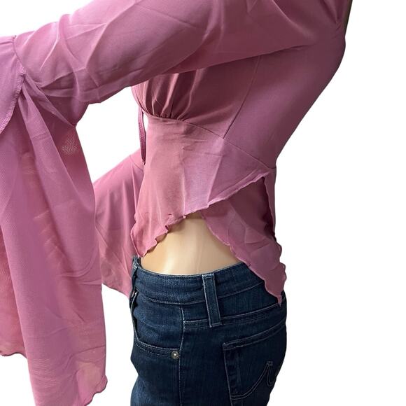 Current Mood Wild Attraction Mesh Top Small Fairy Y2K Cropped Bell Sleeve Pointy - Picture 3 of 8